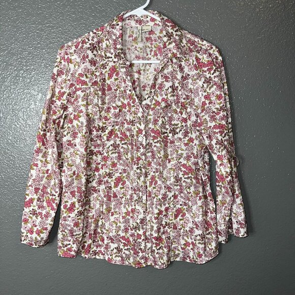 Love Potion Women’s Pink Floral Button-Up Shirt 100% Cotton Size L P2P 21 L24 Sl - Picture 1 of 6